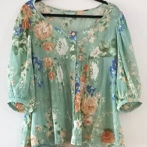 APRIL CORNELL light cotton floral top size S oversized